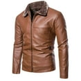 thumbnail image 1 of Maoxin Mens Tops Men's Lapel Leather Jacket Casual Loose Men's Leather Jacket Solid Color Long Sleeved Hooded Casual Jacket/jacket Khaki XL, 1 of 6