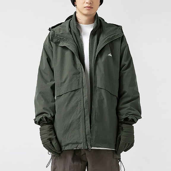 Maoxin Mens Tops Men's Outdoor Solid Color Windproof Removable Inner Liner Pocket Zipper Jacket Army Green L