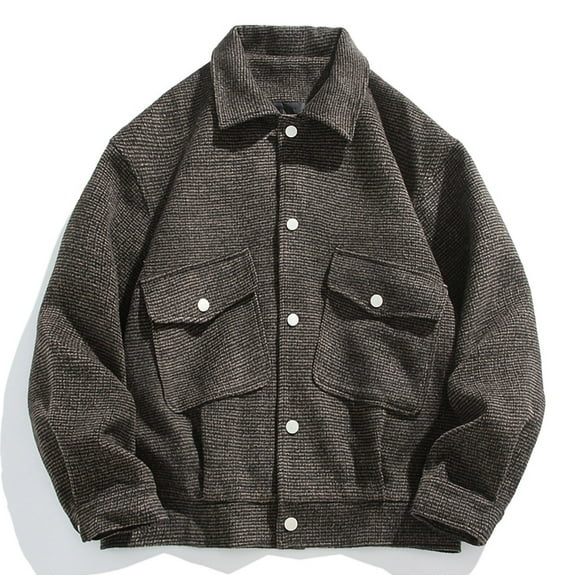 Maoxin Mens Tops Men's Plus Size Casual Woolen Jacket Loose Large Pocket Casual Thick Men's Jacket Long Sleeved Hooded Casual Jacket/jacket Coffee 2XL