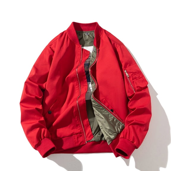 Maoxin Mens Tops Men's Solid Color Casual Loose Fitting Long Sleeved Hooded Baseball Uniform Jacket Long Sleeve Hoodless Casual Outwear Jackets Red S