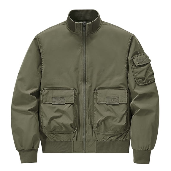 Maoxin Mens Tops Men's Solid Color Pocket Loose Motorcycle Outdoor Flight Suit Plus Size Workwear Jacket Army Green M