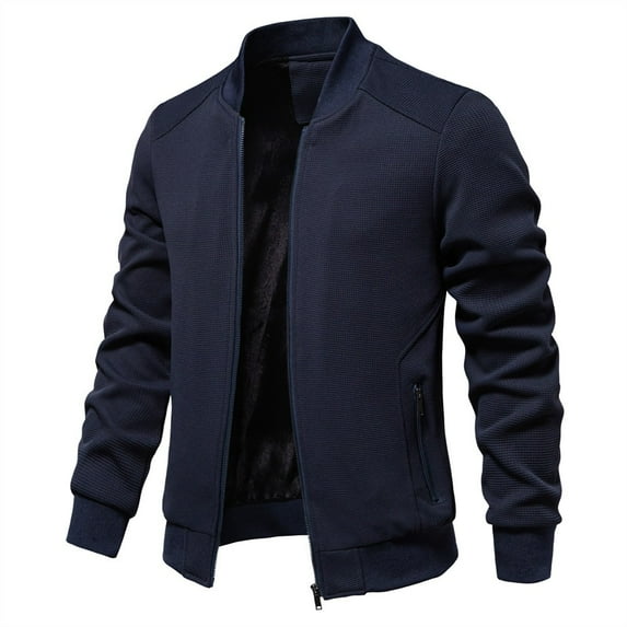 Maoxin Mens Tops Men's Stand Up Collar Solid Color Jacket Casual Jacket Top Versatile Men's Long Sleeved Hooded Casual Jacket/jacket Dark Blue M