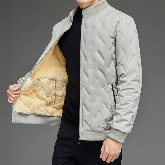 Maoxin Mens Tops Men's Vintage Warm Solid Color Zipper Pocket Long Sleeved Casual Jacket Gray M