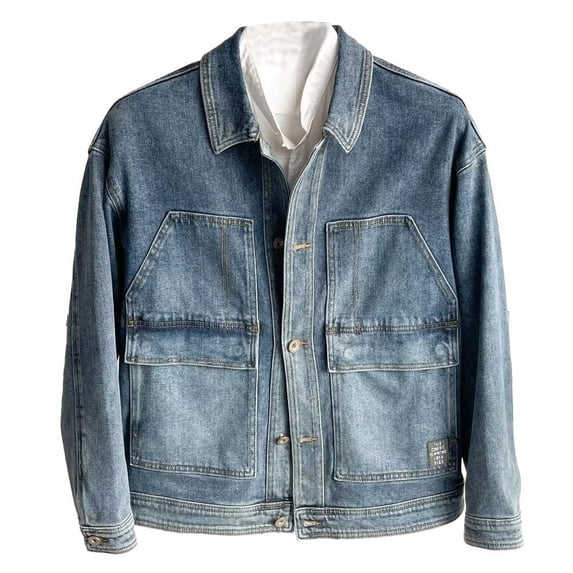 Maoxin Mens Tops Pleated Men's Casual Workwear Top Washed Denim Jacket Long Sleeved Hooded Casual Jacket/jacket Light Blue M
