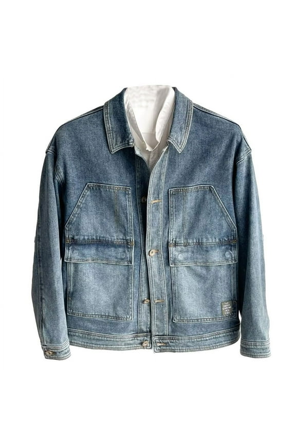 Mens Tops Pleated Men's Casual Workwear Top Washed Denim Jacket Long Sleeved Hooded Casual Jacket/jacket Light Blue M