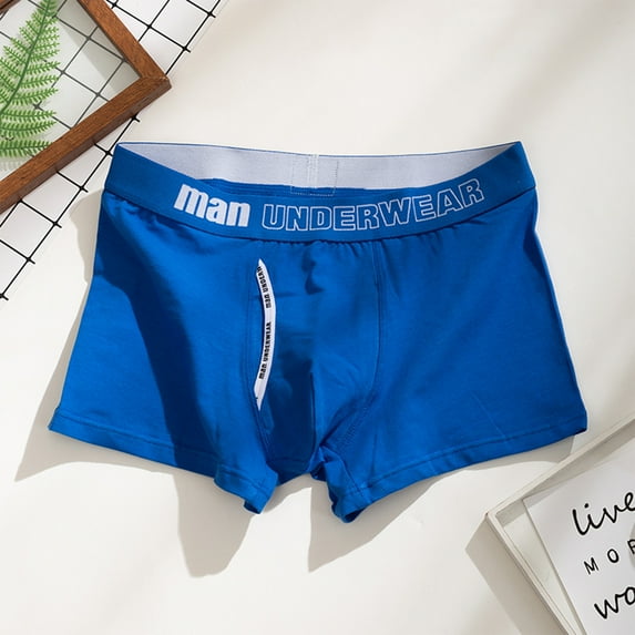 Maoxin Mens Underwear ManUnderwear Middle Waist Solid Color Letters Split Comfortable Breathable Boxers Underwear Man Underwear Blue M