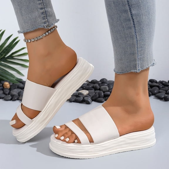 Maoxin Sandals Women Fashion Casual Summer Round Head Solid Color One Line Thick Soled Sandals Sandals Women White 42
