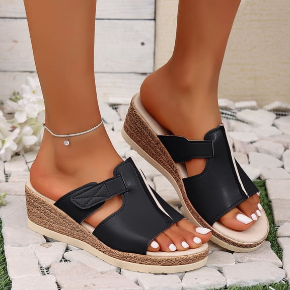 Maoxin Sandals Women Fashion Casual Summer New Style Solid Color Fish Mouth Wedge Heel Thick Bottom Sandals Sandals for Women Black 41