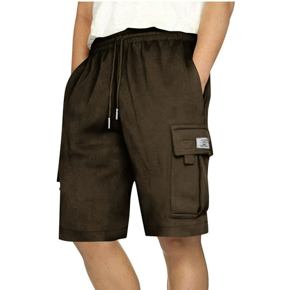 Maoxin Shorts Men Casual Solid Pants Drawstring Waist Athletic Gym Shorts With Pocket Shorts for Men Brown L
