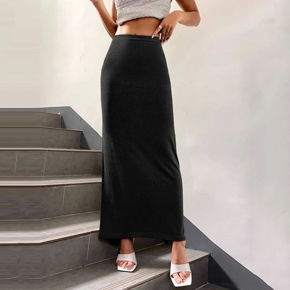 Maoxin Skirt for Women Casual Solid Color Fashion Dress Sexy Elastic Outwear Half Ankle Long Skirt For Women ,Black,XL