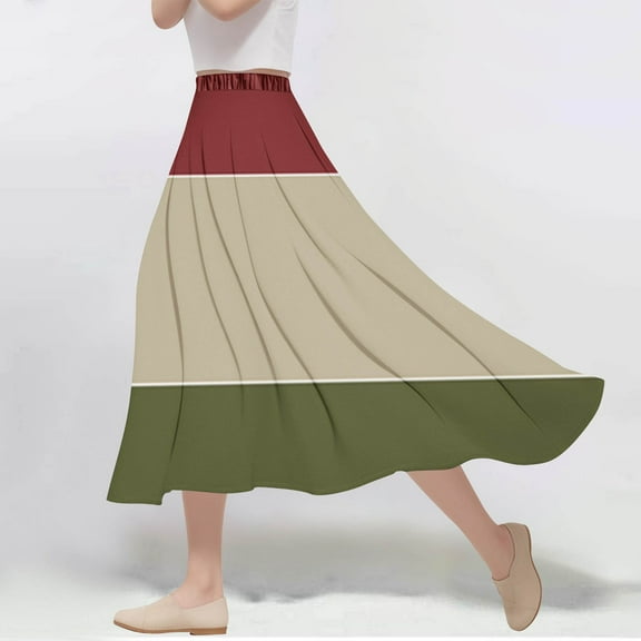Maoxin Skirt for Women Women's Casual Flowers Printed line Elastic Waist Skirt ,Red,M