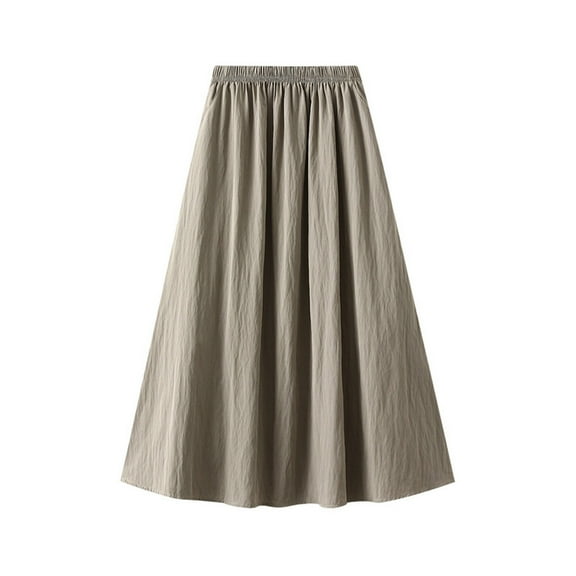 Maoxin Skirt for Women Women's Classic Summer Pleated High Waisted Pocket Casual Drape Skirt ,Khaki,Free Size