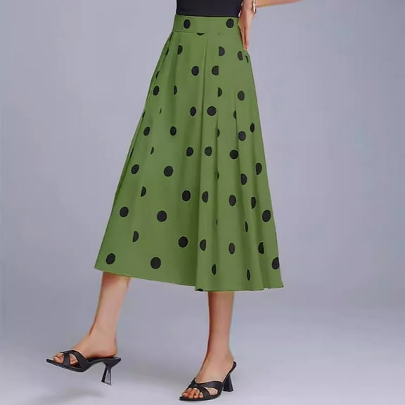 Maoxin Skirt for Women Women's Elastic Pocket Printed line Skirt ,Green,M