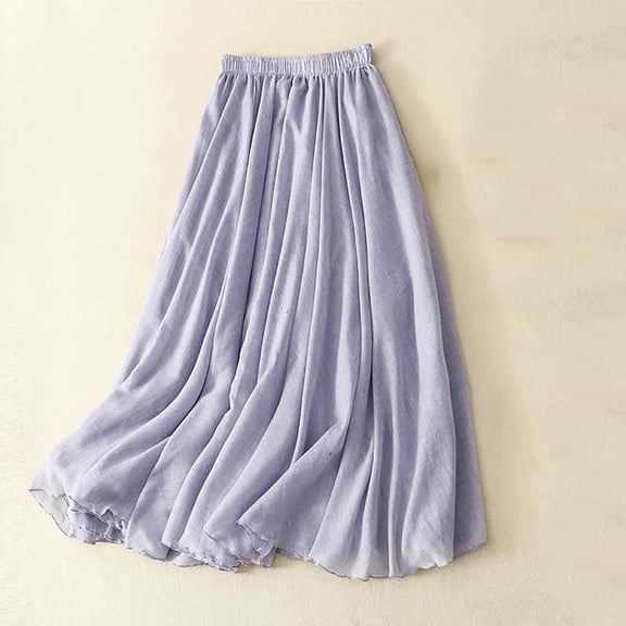 Maoxin Skirt for Women Women's Solid Color And Loose Fitting Round Neck Mid Sleeved Cool Dress ,Purple,L