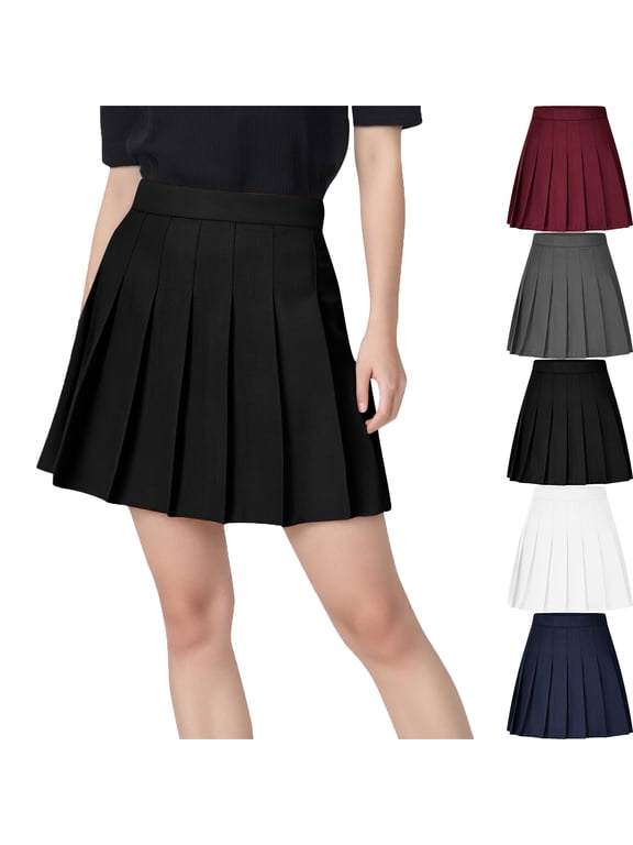 Skirt for Women Women's Solid Color Pleated Belt Pants High Waisted Skirt ,Black,M