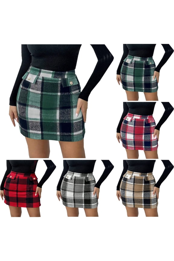Skirts for Women Check Print High Waist Tight Pencil Skirt Summer Sexy Bag ButtocksSpicy Girl Half Body Short Skirt