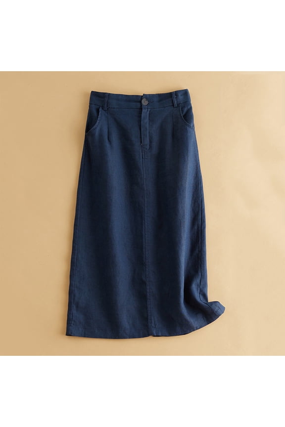 Skirt for Women Women's Versatile Summer Solid Color Retro line Loose Casual Skirt ,Navy,XL