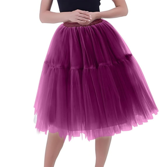Maoxin Skirt for Women Womens Pleated Gauze Knee Length Skirt Adult Dancing Skirt ,Purple,Free Size