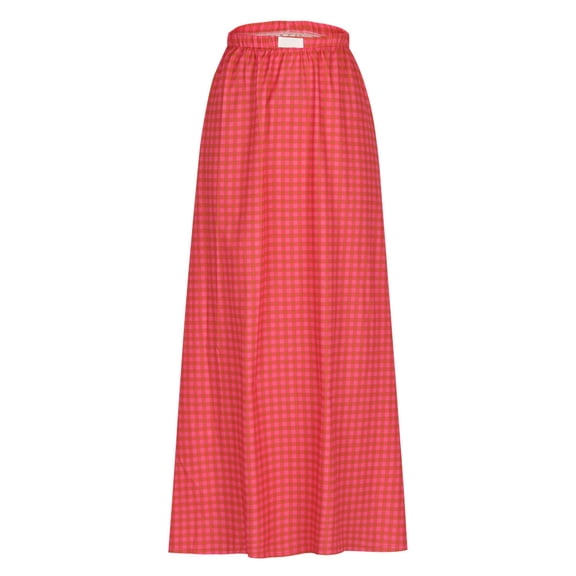 Maoxin Skirts for Women New Female Skirt Plaid Long Skirt Spring And Summer Fashion Print Personality Women's Ankle length Skirt ,Red,M