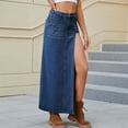thumbnail image 1 of Maoxin Skirts for Women Women's Fashion Solid Color Elastic Waist Slit Cowboy Skirt ,Dark Blue,2XL, 1 of 7