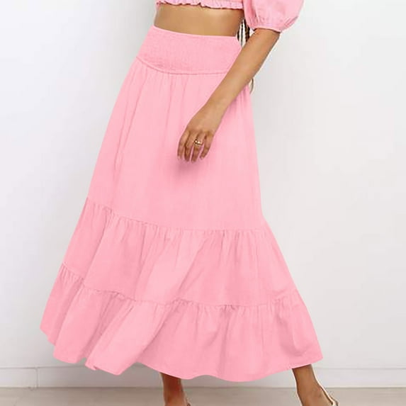 Maoxin Skirts for Women Women's Summer Sexy Fashion Solid Color Elastic Waist Skirt ,Pink,XL