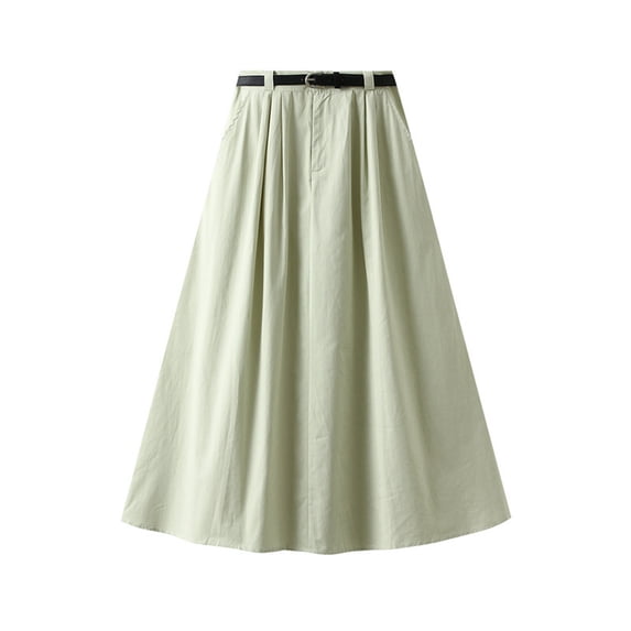 Maoxin Women Skirt Ladies' Casual Solid Color Crotch Covering Pleated line Umbrella Skirt ,Green,Free Size