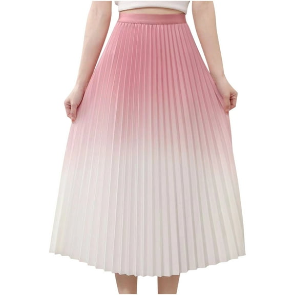 Maoxin Women Skirt Ladies' Gradient Pleated Skirt With High Waist And Slim A line Skirt ,Pink,Free Size