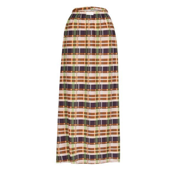 Maoxin Women Skirt New Female Skirt Plaid Long Skirt Spring And Summer Fashion Print Personality Women's Ankle length Skirt ,Khaki,L