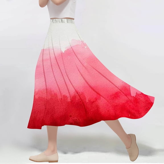 Maoxin Women Skirt Women's Casual Flowers Printed line Elastic Waist Skirt ,Red,XL