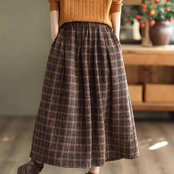 Maoxin Women Skirt Women's High Waisted Woolen Warm Mid Length A line Umbrella Skirt Half Skirt ,Orange,2XL