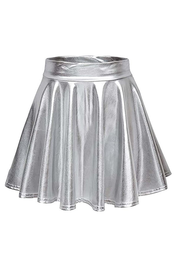Women Skirt Women's Sexy Stage Pleated Skirt ,Silver,M