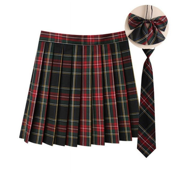 Maoxin Women Skirt Women's Short Skirt Plaid Retro Pleated Skirt Uniform Role playing Costume ,Red,L
