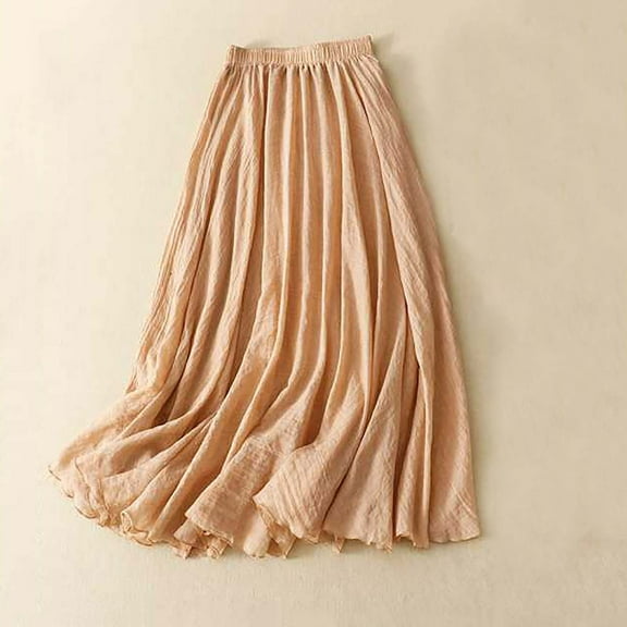 Maoxin Women Skirt Women's Solid Color And Loose Fitting Round Neck Mid Sleeved Cool Dress ,Gold,M