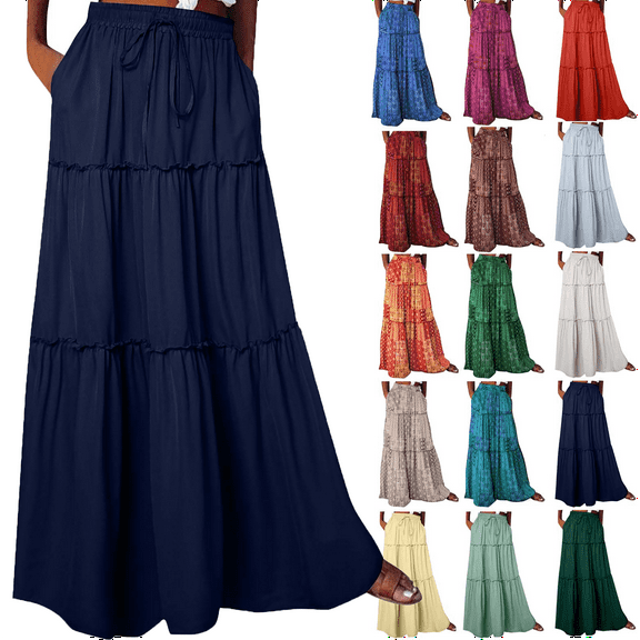 Maoxin Women Skirt Women's Solid Color Sexy Wrapped Hip Fringe Elastic Skirt Floor Sweeping Long Skirt ,Blue,M