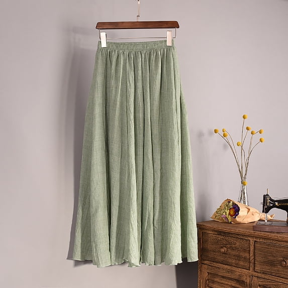 Maoxin Women Skirt Women's Summer New High Waist Cool And Comfortable line Skirt Large Size Temperament Elastic Waist Mid Length Skirt ,Army Green,Free Size