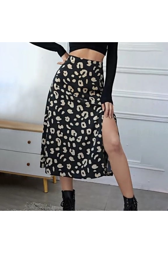 Women Skirt Women's Summer Print Skirt ,Black,S