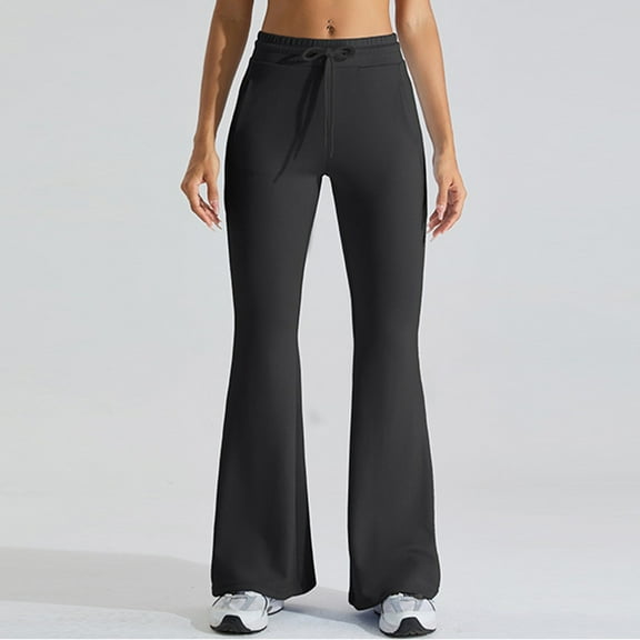 Maoxin Women's Leggings Ladies Fashionable Solid Color Loose And Sports Drawstring Double Pocket Yoga Fitness Pants Workout Pants Women Black S