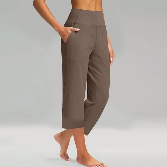 Maoxin Women's Leggings Women'S Solid Color Casual Sports Yoga Straight Leg Solid Color Pocket Nine Point Pants Workout Pants Women Brown M