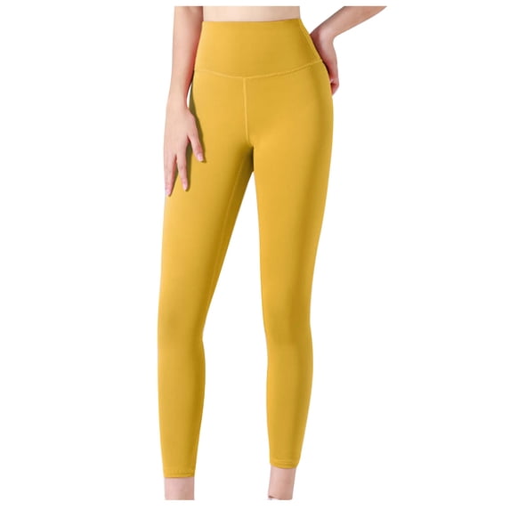 Women's Leggings Women's Super High Waist Yoga Pants Slant Pockets Fitness Running Training Stretch Quick Dry Tight Sports Pants Workout Pants Women Yellow L