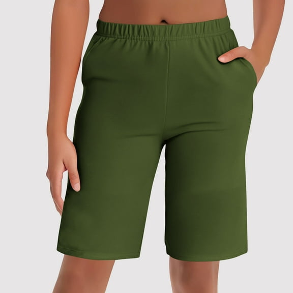 Maoxin Women's Pants Solid Color Plus Home Pants Thin Casual Five Quarter Pants Sleeping Pants for Women Army Green L