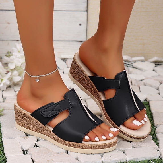 Maoxin Women's Sandals Fashion Casual Summer Style Solid Color Fish Mouth Wedge Heel Thick Bottom Sandals Sandals Women Black 43