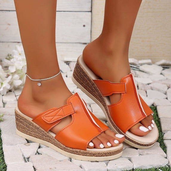 Maoxin Women's Sandals Fashion Casual Summer Style Solid Color Fish Mouth Wedge Heel Thick Bottom Sandals Sandals Women Yellow 39