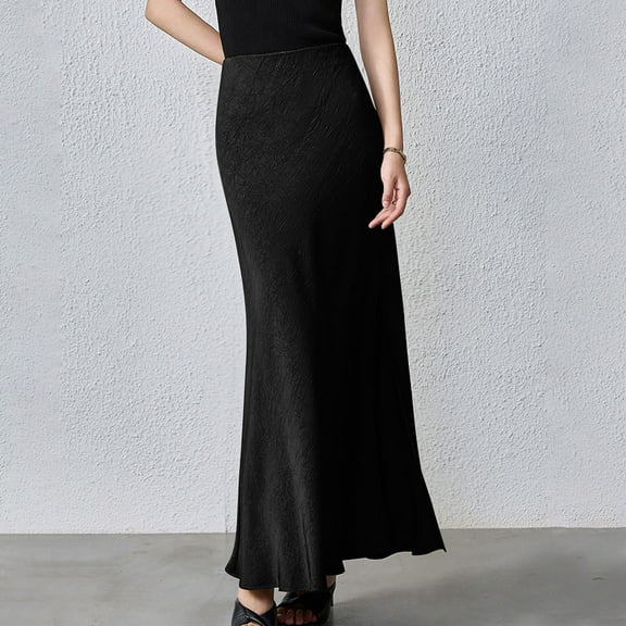 Maoxin Women's Skirts Fall Fashion Women Casual Comfortable Solid Color High Waisted Skirt ,Black,S