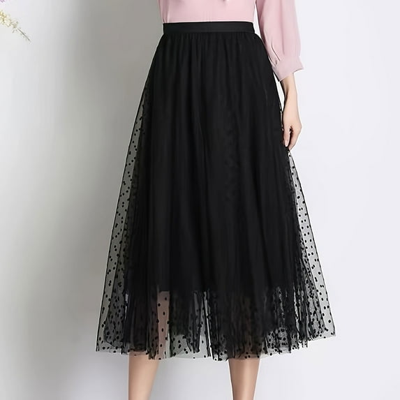 Maoxin Women's Skirts Women Casual Summer Large Solid Elastic Waist Flax A line Ankle Skirt ,Black,XL