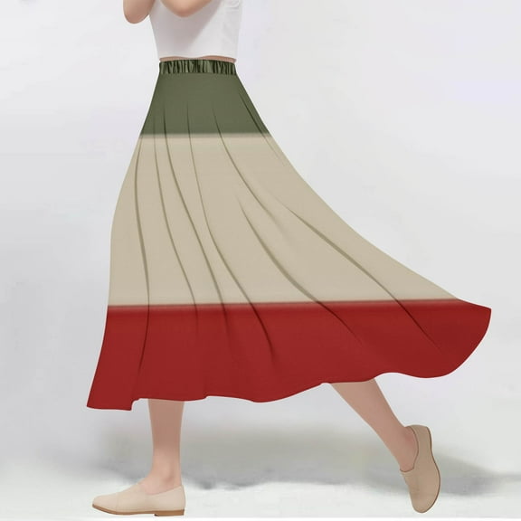 Maoxin Women's Skirts Women's Casual Flowers Printed line Elastic Waist Skirt ,Army Green,M