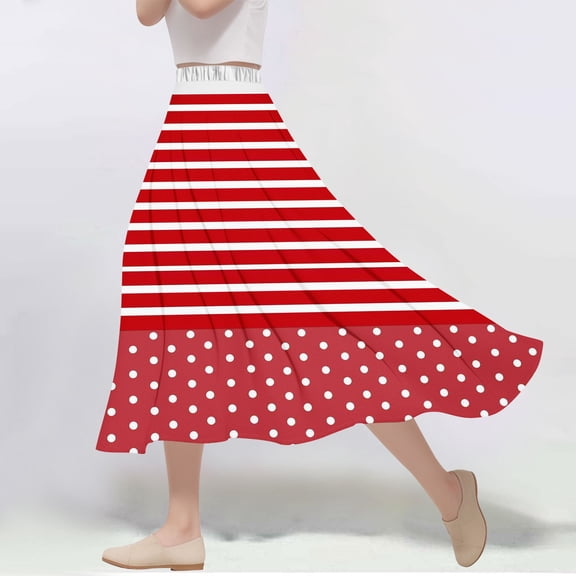 Maoxin Women's Skirts Women's Casual Flowers Printed line Elastic Waist Skirt ,Red,S