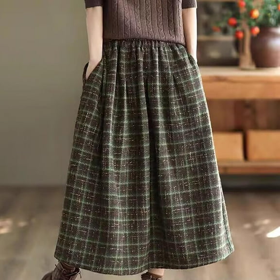 Maoxin Women's Skirts Women's High Waisted Woolen Warm Mid Length A line Umbrella Skirt Half Skirt ,Green,2XL