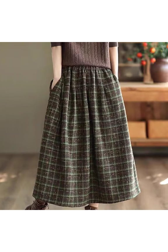 Women's Skirts Women's High Waisted Woolen Warm Mid Length A line Umbrella Skirt Half Skirt ,Green,2XL