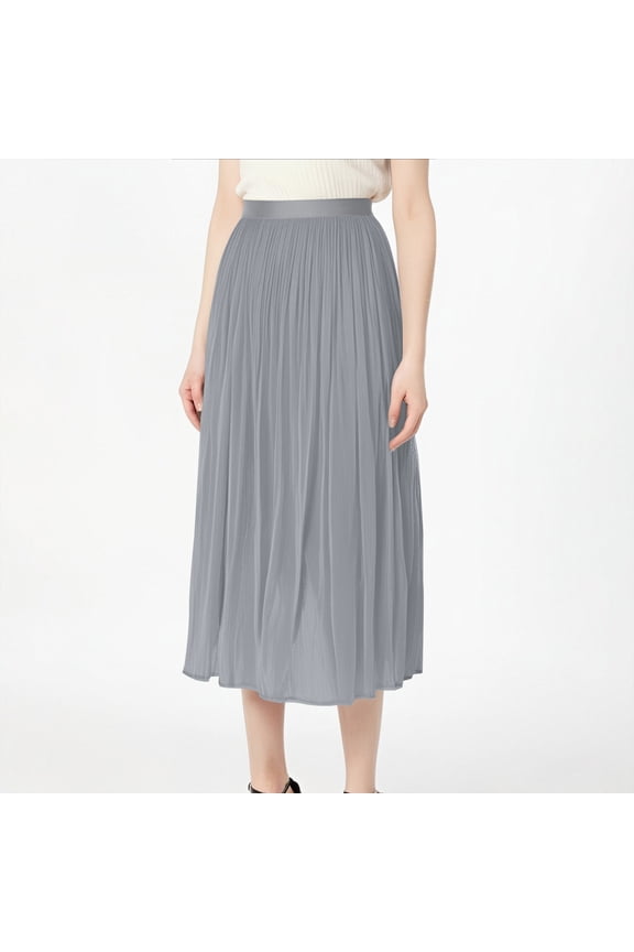Women's Skirts Women's Leisure Senior Sense Streamer Gauze Skirt Pearl Temperament Sea Crepe Gauze Skirt ,Gray,S