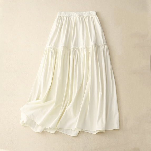 Maoxin Women's Skirts Women's Summer Casual Elastic Waist Solid Color Pleated Skirt ,Beige,2XL